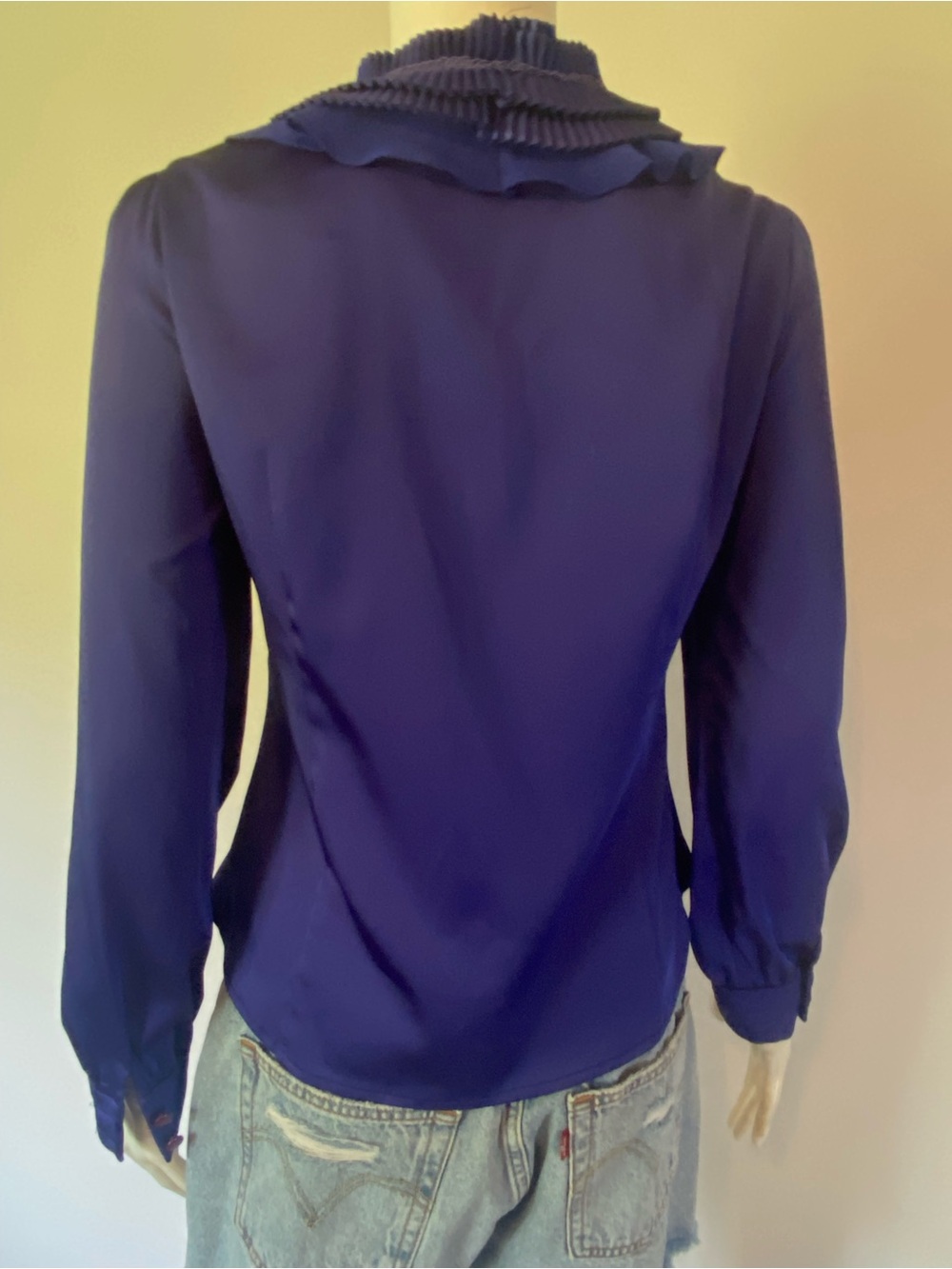 Women’s Royal Blue Ruffle-Front Button Blouse - Picture 7 of 13